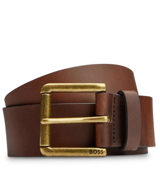Hugo Boss Leather Belt With Branded Pin Buckle - Dark Brown