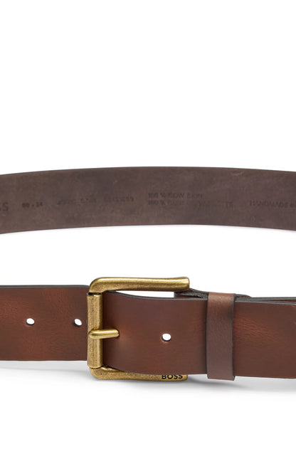 Hugo Boss Leather Belt With Branded Pin Buckle - Dark Brown