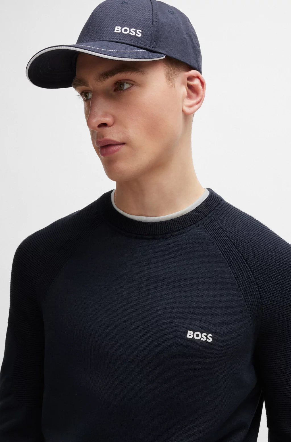 Hugo Boss Cotton-blend Regular-fit Sweater With Logo Detail - Dark Blue