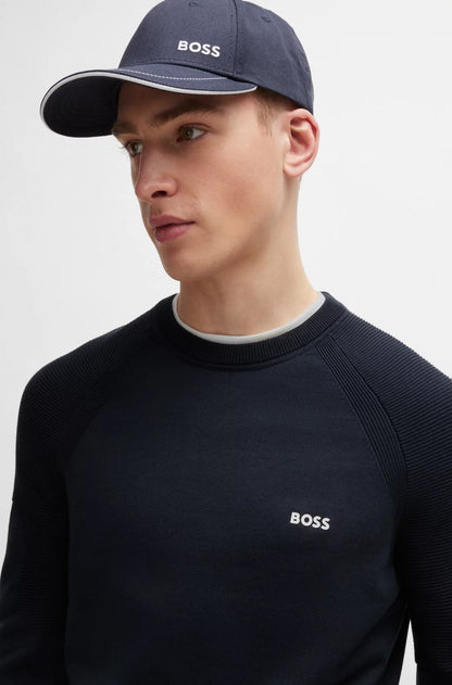 Hugo Boss Cotton-blend Regular-fit Sweater With Logo Detail - Dark Blue