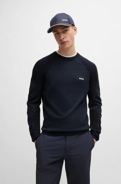 Hugo Boss Cotton-blend Regular-fit Sweater With Logo Detail - Dark Blue