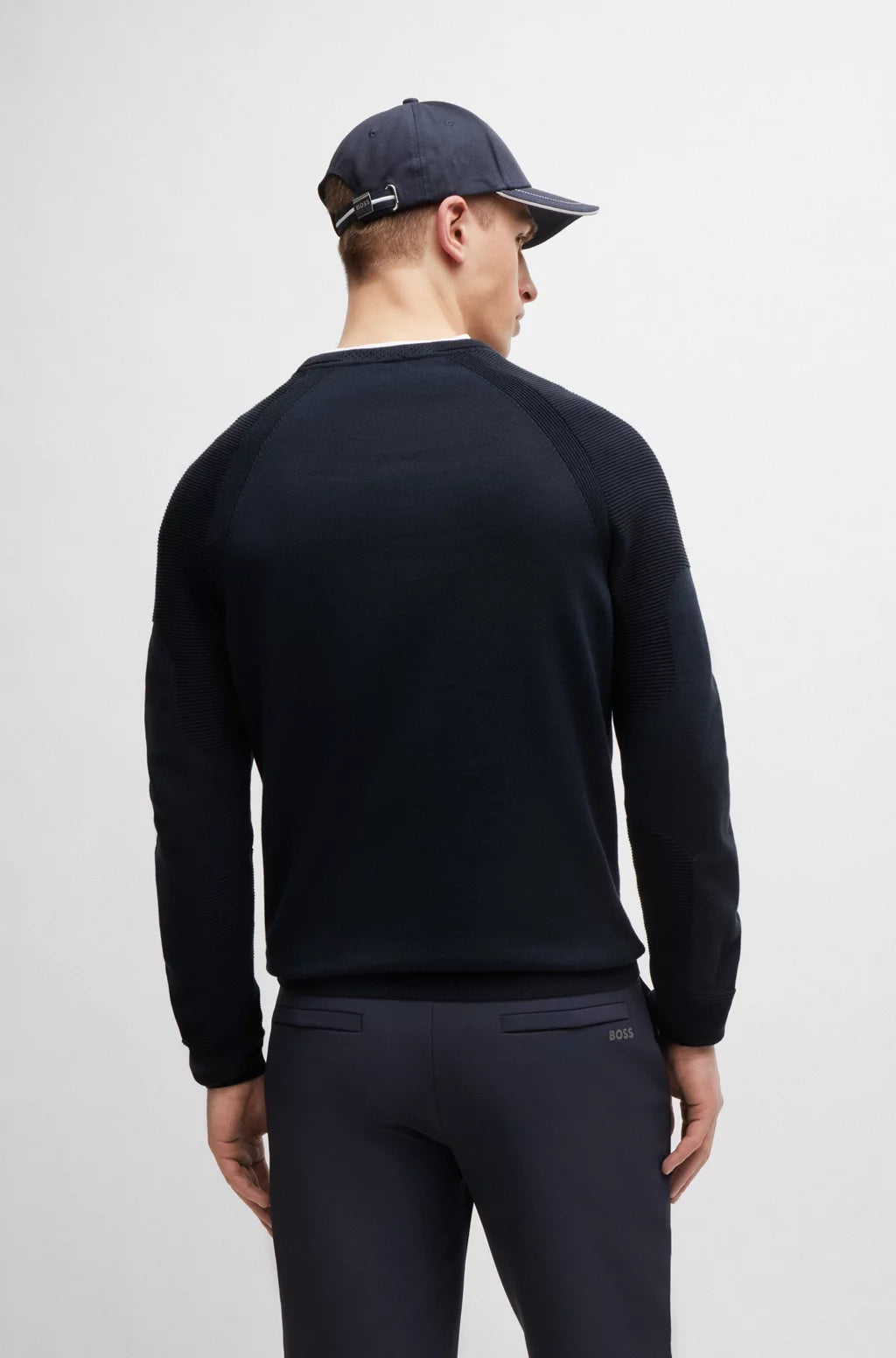 Hugo Boss Cotton-blend Regular-fit Sweater With Logo Detail - Dark Blue