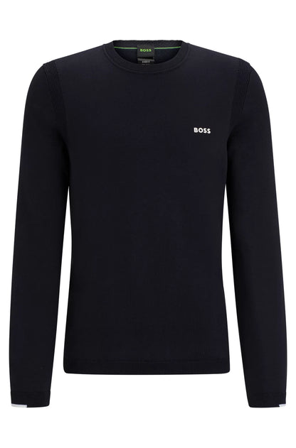 Hugo Boss Cotton-blend Regular-fit Sweater With Logo Print - Dark Blue
