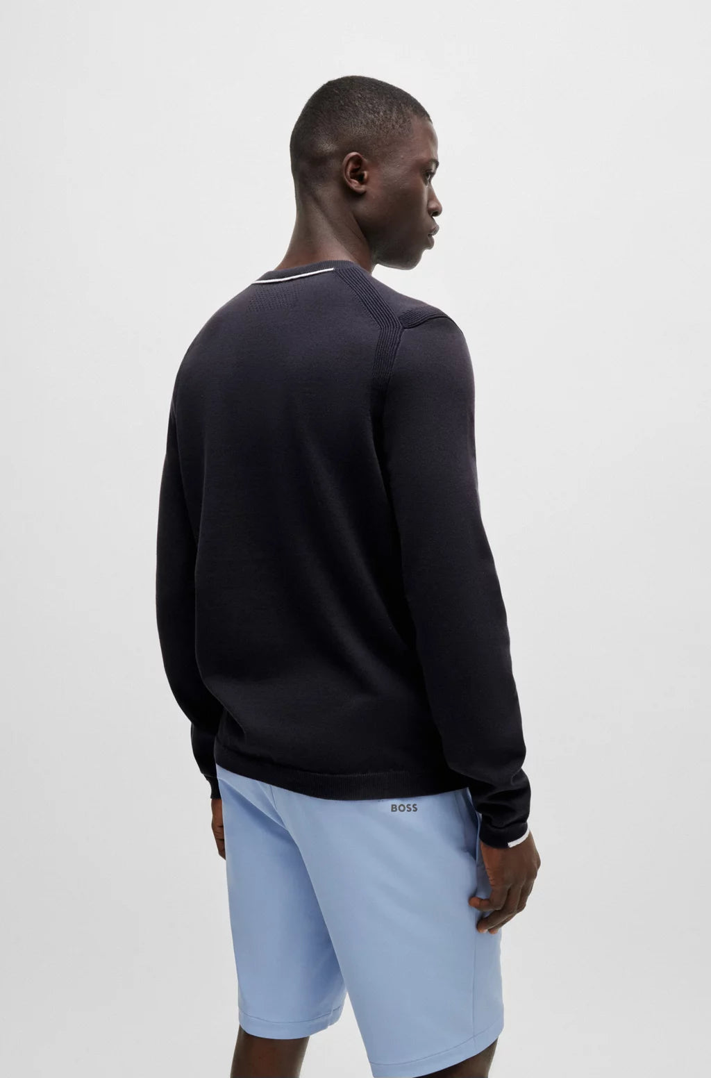 Hugo Boss Cotton-blend Regular-fit Sweater With Logo Print - Dark Blue