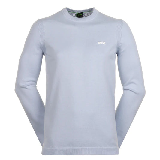 Hugo Boss Cotton-blend Regular-fit Sweater With Logo Print - Light blue