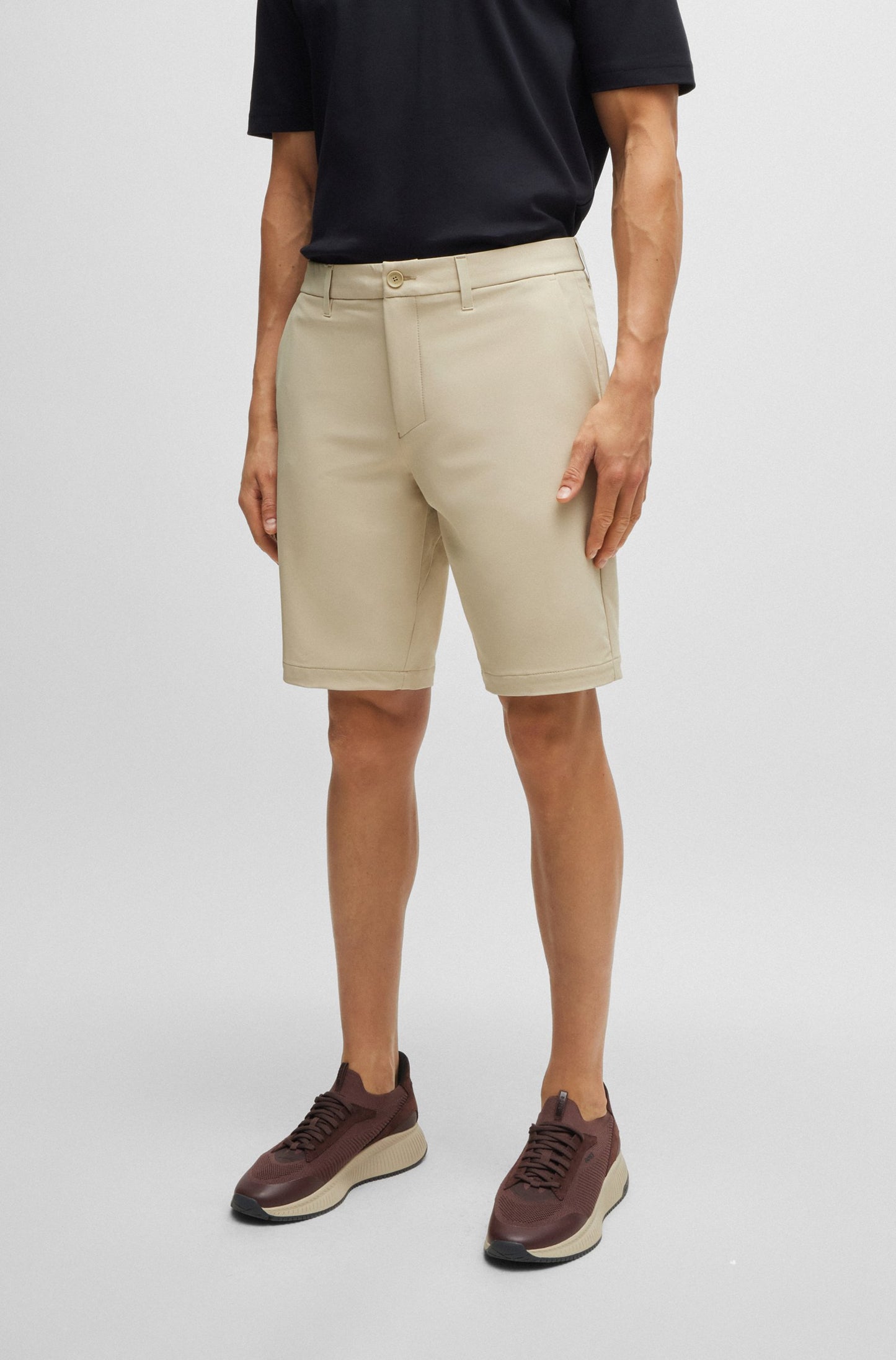 Hugo Boss Slim-fit shorts in easy-iron four-way stretch fabric - Beige