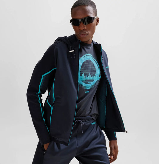 Hugo Boss Regular-FIT Hooded Jacket With Degradé Jacquard - Dark Blue