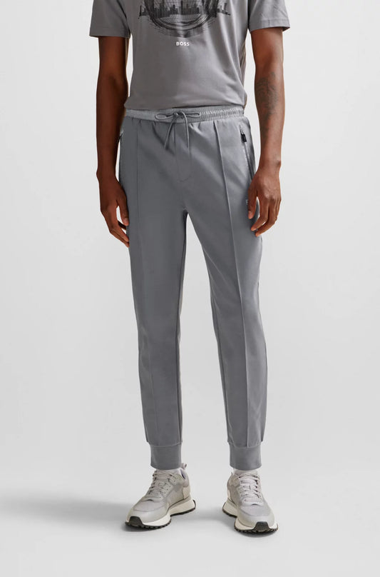 Hugo Boss Coton-Blend Tracksuit Bottoms With Pixelated Details - Grey