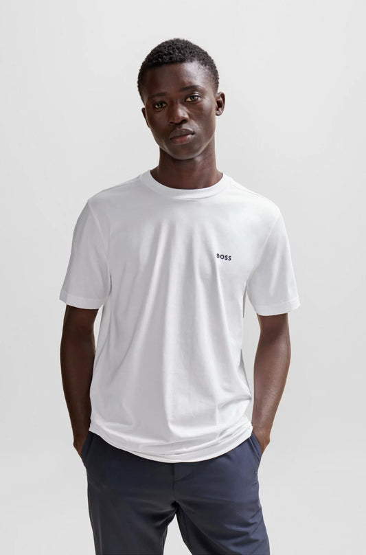 Hugo Boss Stretch-Cotton Regular-FIT T-shirt With Contrast Logo - Natural