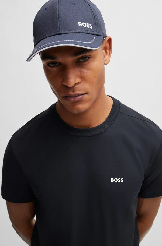 Hugo Boss Stretch-Cotton Regular-FIT T-shirt With Contrast Logo - Dark Blue