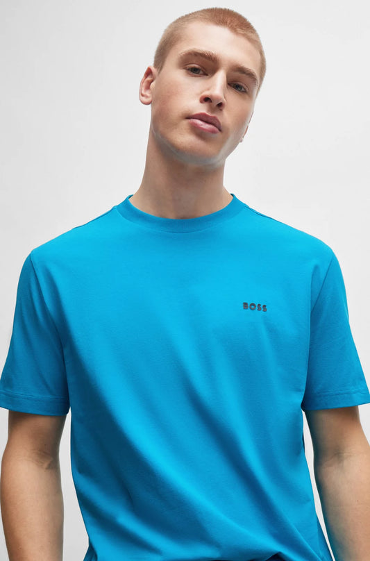 Hugo Boss Stretch-Cotton Regular-FIT T-shirt With Contrast Logo - Turquoise