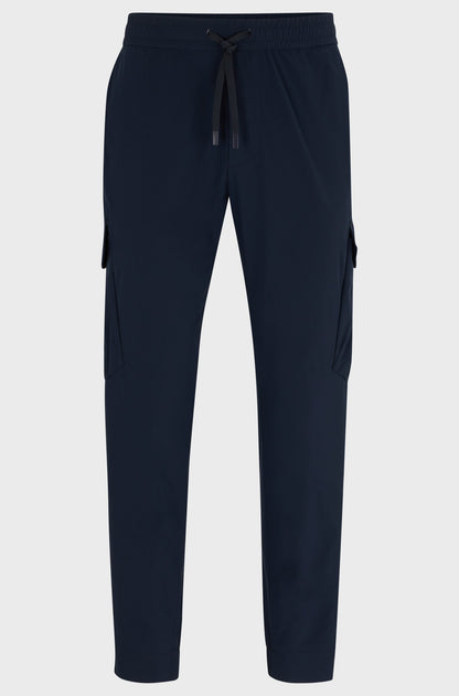 Hugo Boss Tapered-fit Trousers In Easy-iron Stretch Poplin - Dark Blue