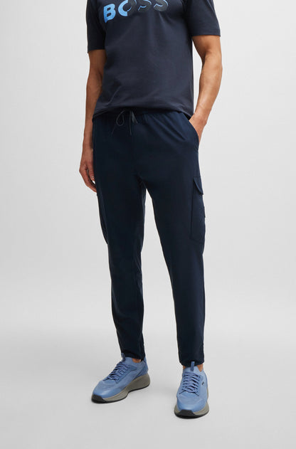 Hugo Boss Tapered-fit Trousers In Easy-iron Stretch Poplin - Dark Blue