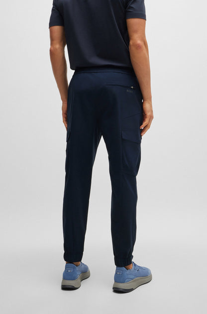 Hugo Boss Tapered-fit Trousers In Easy-iron Stretch Poplin - Dark Blue