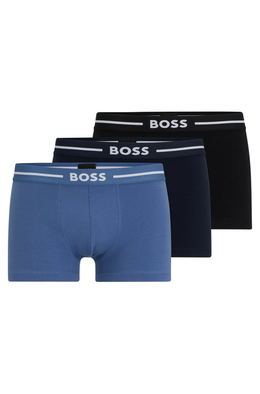 Hugo Boss Three-pack Of Stretch-cotton Trunks With Logo Waistbands - Black Blue