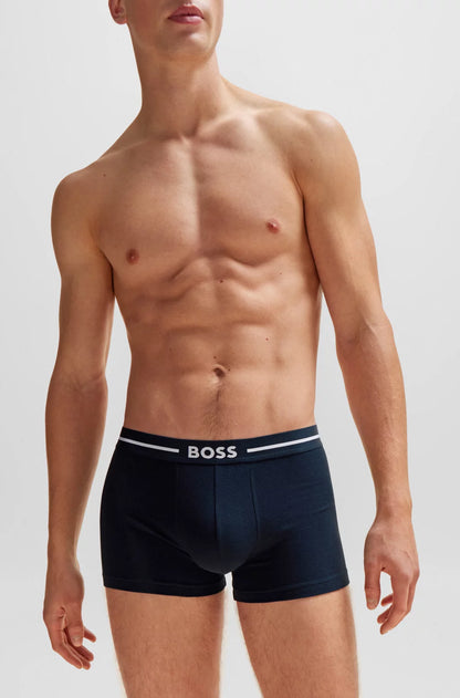 Hugo Boss Three-pack Of Stretch-cotton Trunks With Logo Waistbands - Black Blue