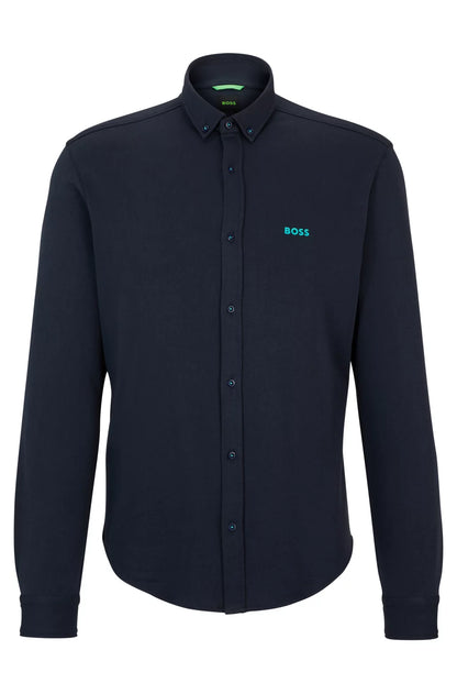 Hugo Boss Button-Down Regular-Fit Shirt In Cotton Piqué Jersey - Dark Blue