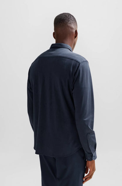 Hugo Boss Button-Down Regular-Fit Shirt In Cotton Piqué Jersey - Dark Blue