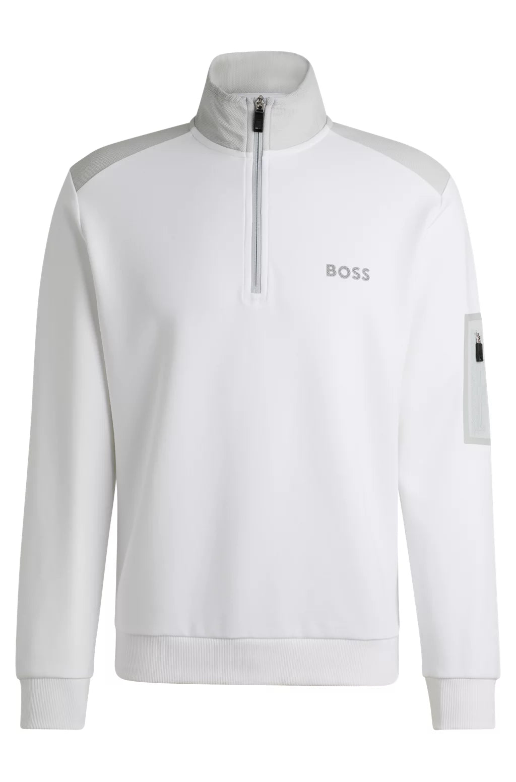 Hugo Boss Cotton-blend Zip-neck Sweatshirt With 3d-moulded Logo - White