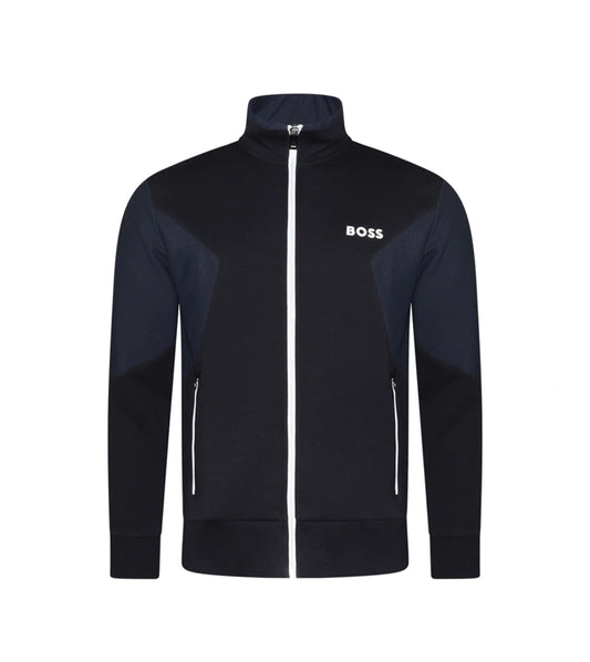 Hugo Boss Cotton-blend Zip-up Sweatshirt With 3d-moulded Logo - Light Blue