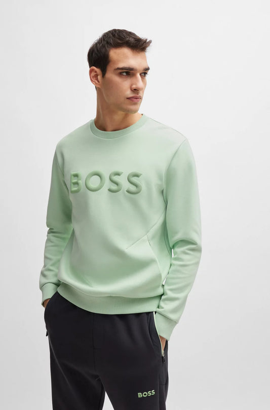 Hugo Boss Cotton-blend Sweatshirt With 3d-moulded Logo - Open Green