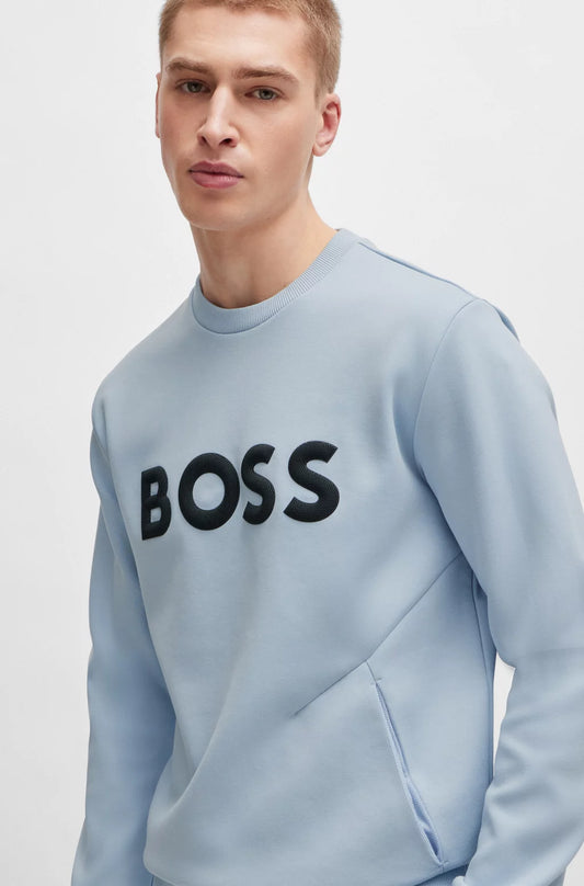 Hugo Boss Cotton-blend Sweatshirt With 3d-moulded Logo - Sky