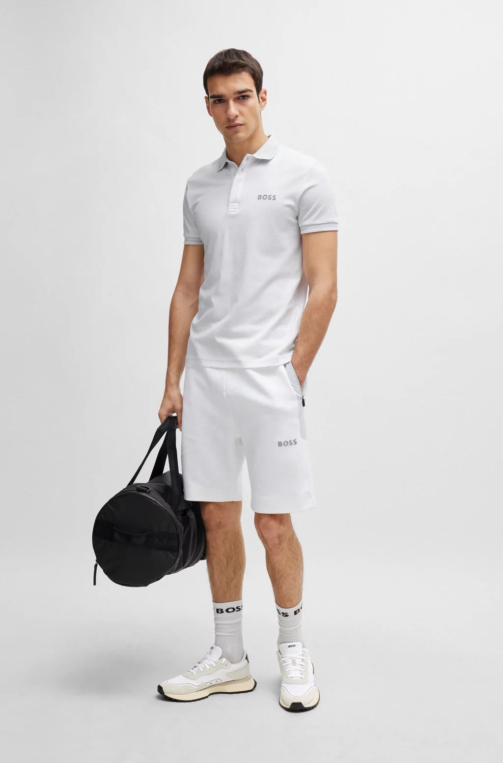 Hugo Boss Interlock-cotton Slim-fit Polo Shirt With Mesh Logo - White