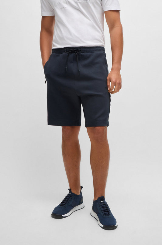 Hugo Boss Stretch-cotton Shorts With Embossed Artwork - Dark Blue