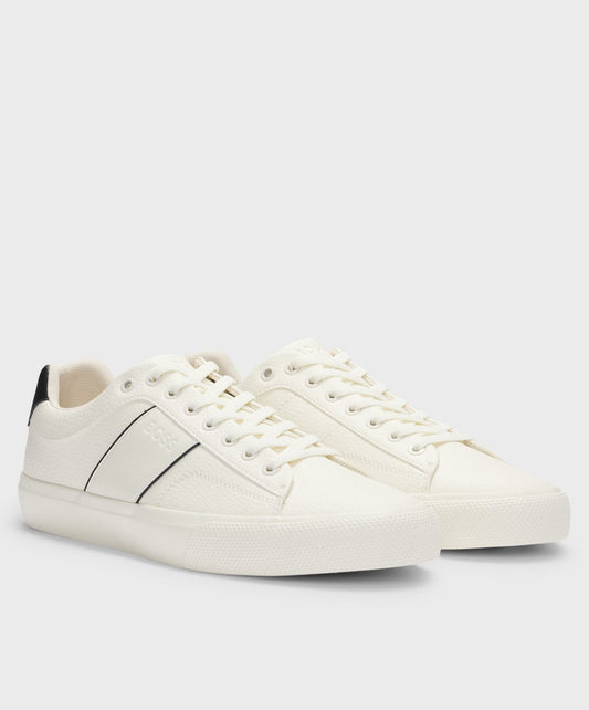 Hugo Boss Faux-leather trainers with plain and grained textures - Natural