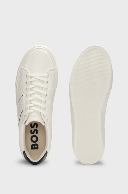 Hugo Boss Faux-leather trainers with plain and grained textures - Natural