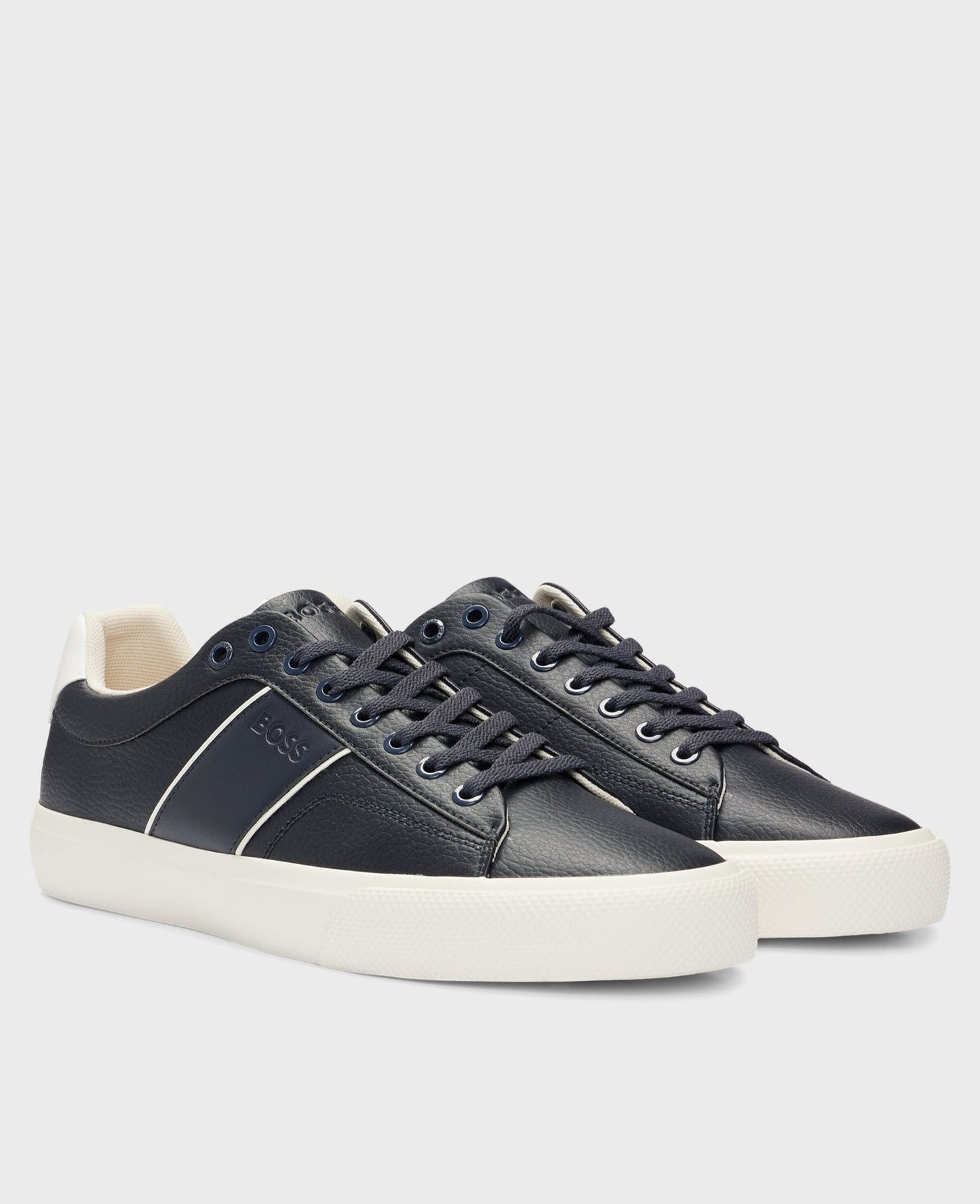 Hugo Boss Faux-leather trainers with plain and grained textures - Dark Blue