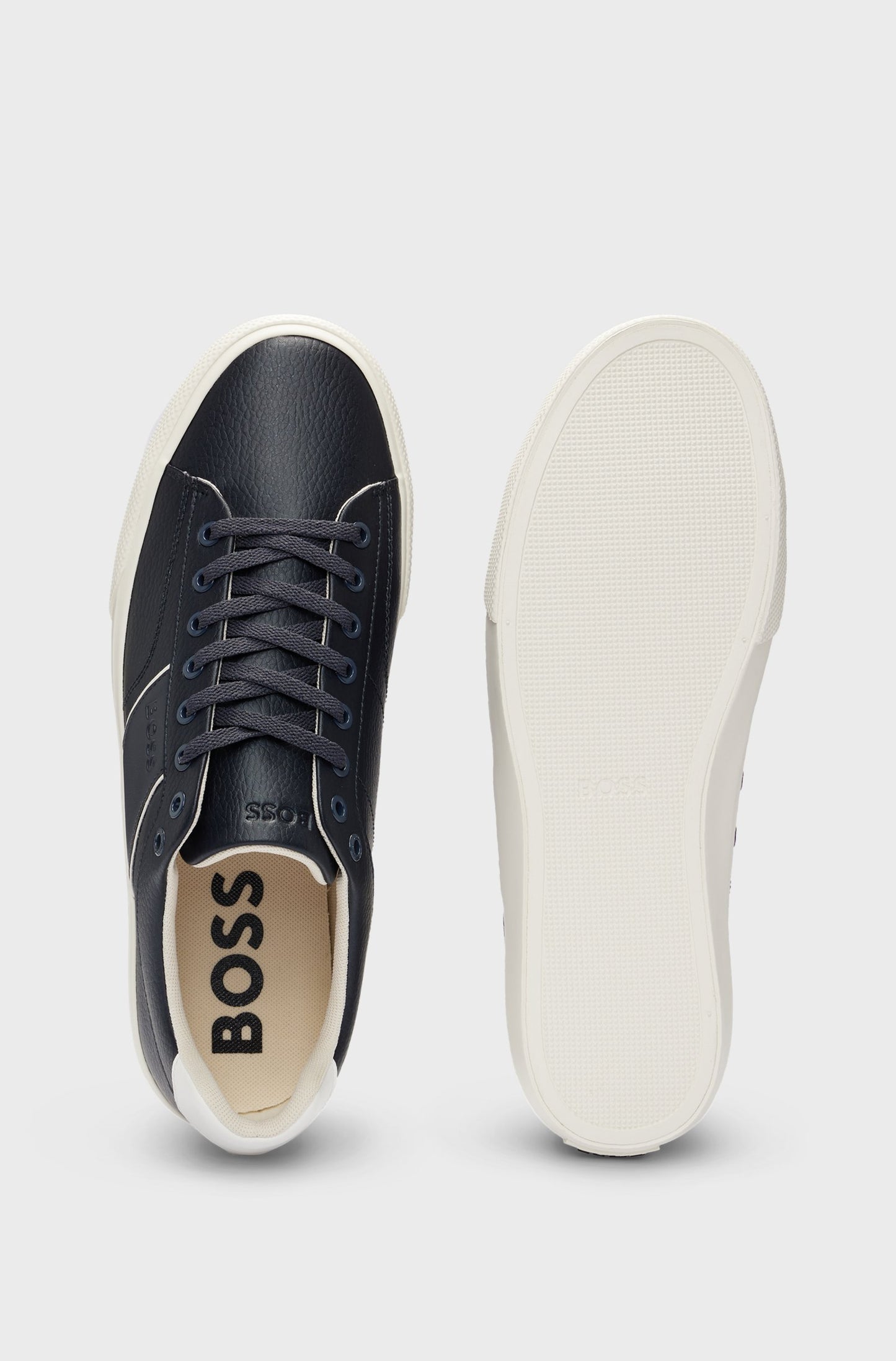 Hugo Boss Faux-leather trainers with plain and grained textures - Dark Blue