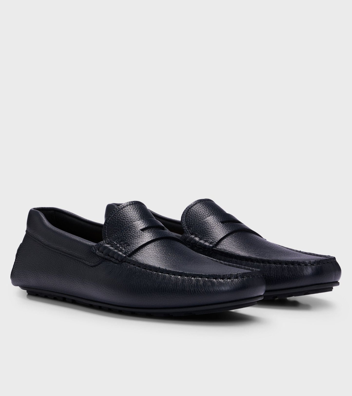 Hugo Boss Grained-leather Driver Moccasins With Logo Strap - Dark Blue