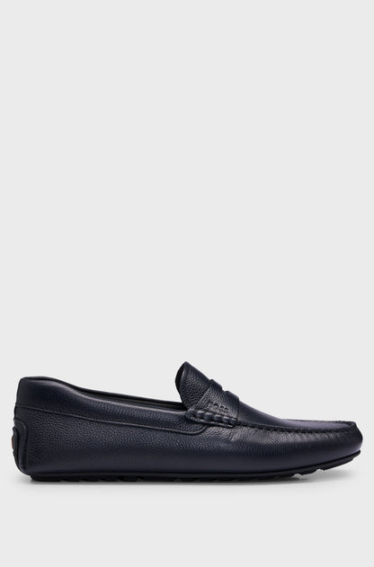 Hugo Boss Grained-leather Driver Moccasins With Logo Strap - Dark Blue