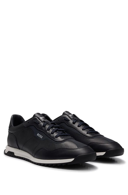 Hugo Boss Low-top Trainers In Perforated Leather - Dark Blue