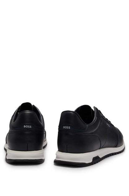 Hugo Boss Low-top Trainers In Perforated Leather - Dark Blue