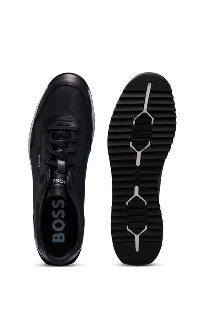 Hugo Boss Low-top Trainers In Perforated Leather - Dark Blue