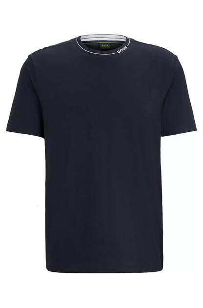 Hugo Boss Cotton-jersey regular-fit T-shirt with branded collar - DARK BLUE