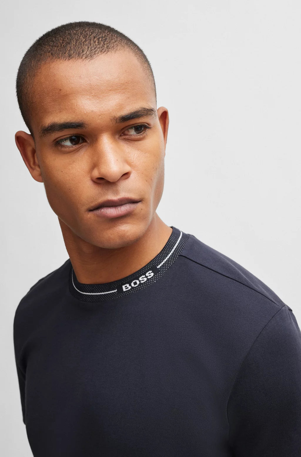 Hugo Boss Cotton-jersey regular-fit T-shirt with branded collar - DARK BLUE