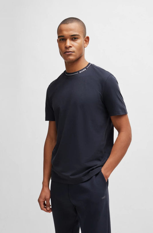 Hugo Boss Cotton-jersey regular-fit T-shirt with branded collar - DARK BLUE