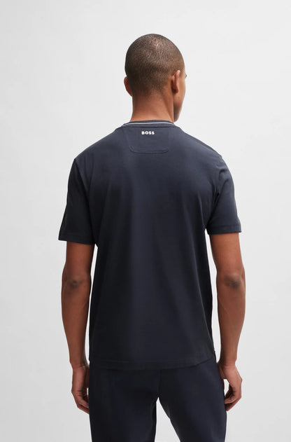 Hugo Boss Cotton-jersey regular-fit T-shirt with branded collar - DARK BLUE