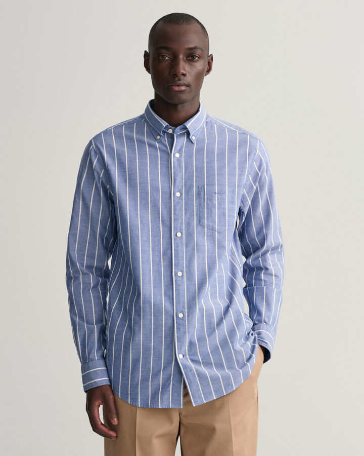 Gant Regular Fit Striped Oxford Shirt - College Blue