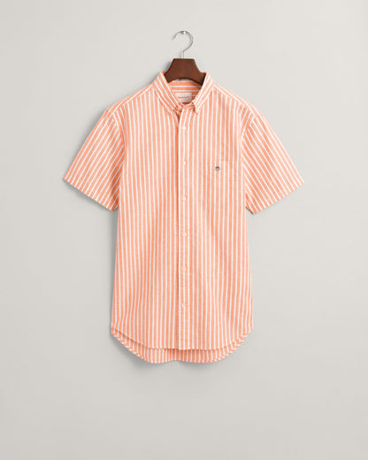 Gant Regular Fit Striped Cotton Linen Short Sleeve Shirt - Medal Yellow