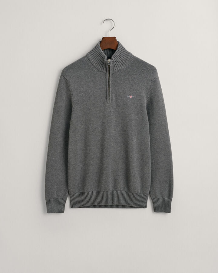 Gant Casual Cotton Half-Zip Sweater - Dark Grey Melange