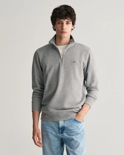 Gant Shield Half-Zip Sweatshirt - Grey Melange