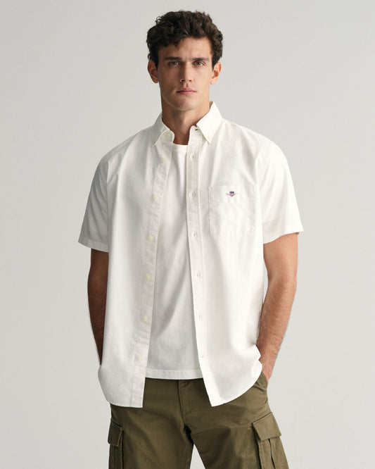 GANT Regular Fit Oxford Short Sleeve Shirt - White