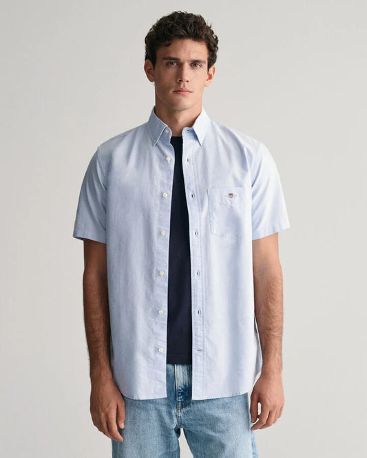 GANT Regular Fit Oxford Short Sleeve Shirt - Light Blue