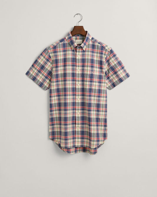 Regular Fit Checked Cotton Linen Short Sleeve Shirt