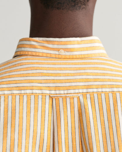 Gant Regular Fit Striped Cotton Linen Short Sleeve Shirt - Medal Yellow