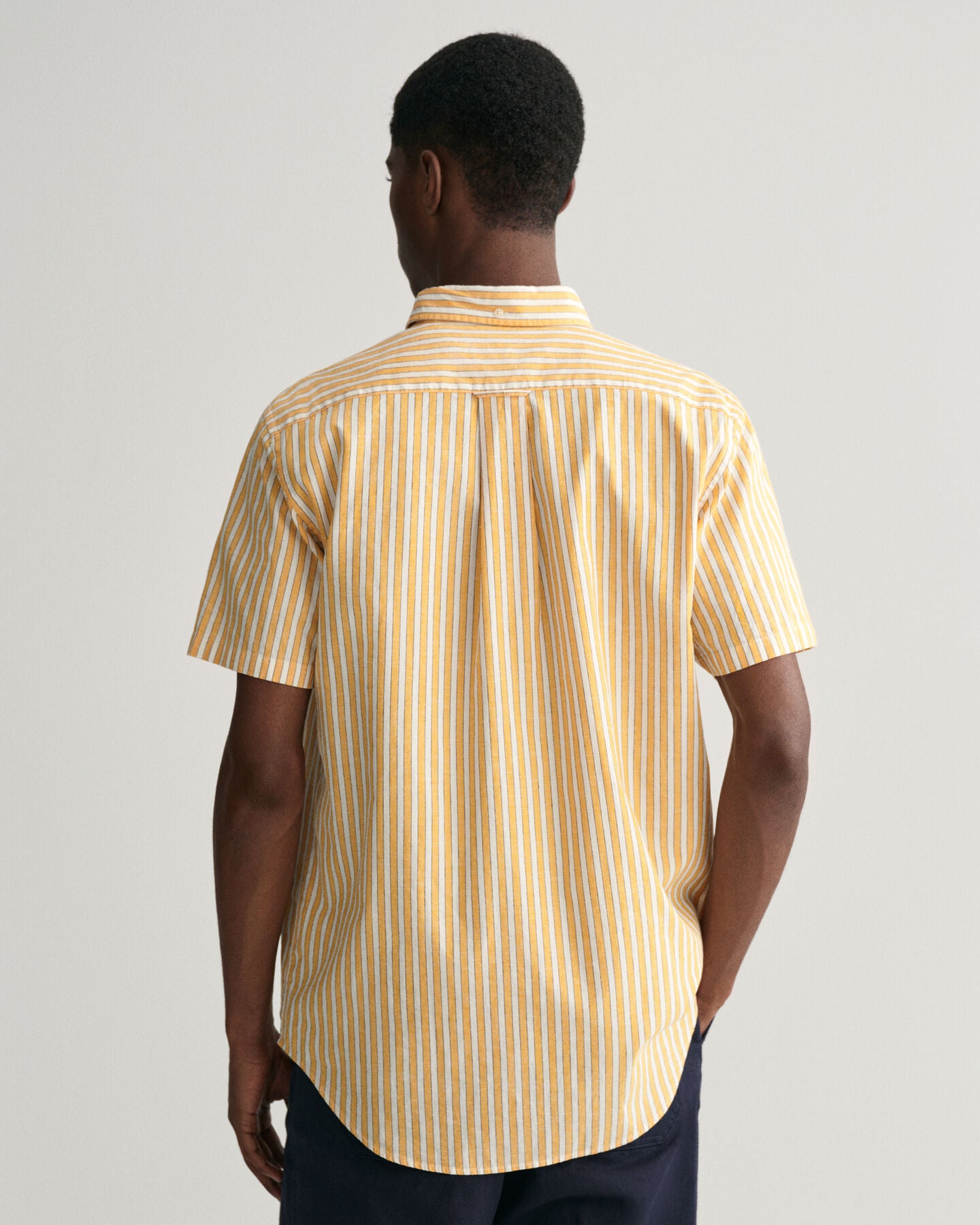 Gant Regular Fit Striped Cotton Linen Short Sleeve Shirt - Medal Yellow